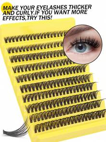 200pcs D-Curl Fluffy Single Cluster False Eyelashes, Cat Eye Cluster Design, Segmented DIY, Suitable For Beginners, Reusable, For Daily Makeup, Office, Travel - View 2