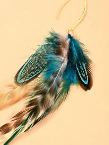 outingfit 1 Pair Blue Feather Earrings, Minimalist Design, Stage Performance Accessories - Gold - View 4