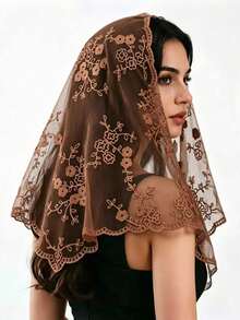 1pc Women's Spring/Autumn Versatile Transparent Lace Printed Triangular Scarf - Multicolor - View 2