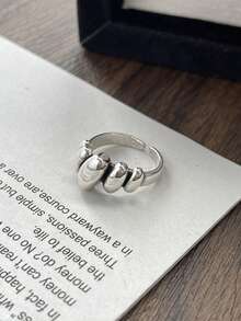 1pc Asymmetrical Geometric Pattern Silver Ring, Women's Couple Minimalist Style Date Essential Jewelry - Silver - View 6
