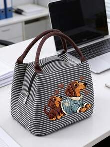 Insulated Lunch Bag With "Dachshund" Pattern, Women Pet Lover Lunch Bag, Comes With Black Utensil Storage Bag, Large Capacity, Student Meal Insulated Ice Bag, Portable Travel Picnic Bag, Office School Lunch Bag Insulated Lunch Box, Work Lunch Box, Work Office Holiday Lunch Box, Suitable For Men And Women Multi-Functional Camping School Lunch Box - Multicolor - View 4
