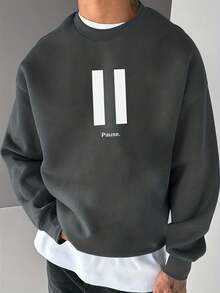 SU ER Men's Casual Crew Neck Sweatshirt, Autumn/Winter, Street Style Essential - Dark Grey - View 1