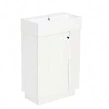 55cm Freestanding Washbasin Unit With Grooved Wood Finish, High-Quality Ceramic Basin, Removable Toilet Paper Holder And Well-Designed Storage Space – Tap Not Included, Grey - White - View 8