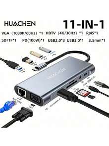 Type-C 6合1擴充塢，支援 4K 30Hz 高畫質影片輸出、PD100W 供電、USB 2.0/3.0 接口、SD/TF 讀卡機、100W 輸出功率、USB-C 多功能接口，相容電腦、Android Pro/Max、S23 及其他設備 - 銀色 - 查看 16