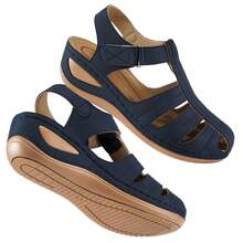 Women's Summer Platform Blue Sandals,Women's Closed Toe Comfort Sandals With Arch Support ,Breathable Non-Slip Flat Sandals With Hook-And-Loop - Blue - View 10