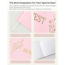 Twill Wedding Guest Book For Your Wedding Reception - Elegant Hardcover  Guestbook With Table Sign - Sign In Book For Birthdays Baby Showers Special Events Pink - Flowerpink - View 4