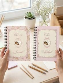 Customized Pet Photo Notebook, Crushed Flower Vintage Border, Cat And Dog Head Coil Notebook, Can Print Personalized Name, Pet Owner's Commemorative Gift, Girl-Style Student Stationery, Back-To-School Gift - Multicolor - View 4