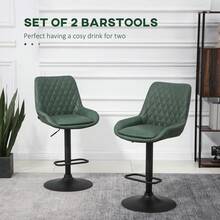 Set Of 2 Retro Adjustable Bar Stools With Backrest, Swivel Padded Upholstered Bar Chairs Height Adjustable Counter Stools For Kitchen Island Home Bar, Green - Black - View 4