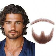Fake Beard Realistic Mustache Human Hair Goatee False Beards Handmade Facial Hair Natural Looking Fake Beard - Brown - View 6