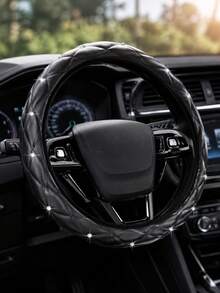 9pcs/4pcs Shiny Rhinestone Car Interior Accessories Set, Soft Leather Steering Wheel Cover, Gear Shift Cover, Handbrake Cover And Seat Belt Pad, Non-Slip Decorative Set, Suitable For Women, Universal For Sedan SUV Truck - Type a - View 12