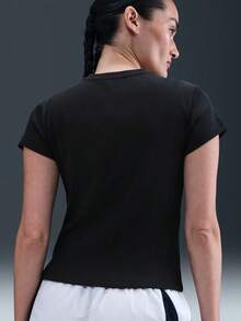 Nike 女款 AS W NSW 羅紋緊身短袖 T-shirt 無領針織上衣 THV4995-010 - 黑色 - 查看 2