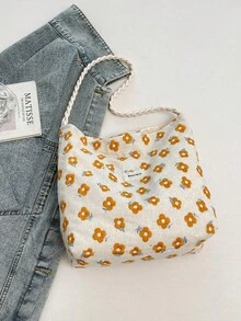 Slouchy Fairy Floral Canvas Tote Bag For Women 2026 New Fashion Lace Large Capacity Shopping Bag - Multicolor - View 8
