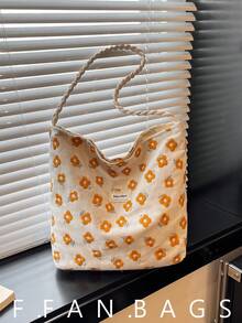 Slouchy Fairy Floral Canvas Tote Bag For Women 2026 New Fashion Lace Large Capacity Shopping Bag - Multicolor - View 1