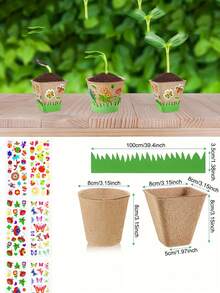 1 Set 16pcs DIY Garden Paper Flower Pot Kit, Includes 10 Paper Flower Pots, 4 Foam Stickers, 2 Fence Stickers, Rectangular Planting Kit, Paintable Blank Garden Paper Pots, Suitable For Planting Activities Bulk Craft Kit, Indoor Flower Pots - Mixed - View 7