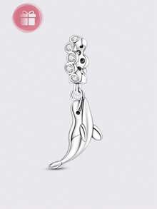 1pc Silver-Plated Ocean Pendant With Openable Clasp Design, Cute Octopus, Narwhal, Manatee Charm, Suitable For Original Brand Bracelet Necklace DIY Matching For Daily Wear And Party - Silver - View 8