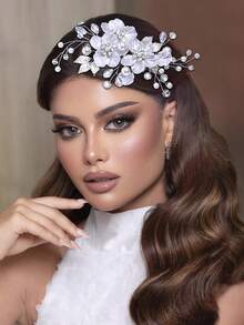 1 pieza Pasador de pelo de novia hecho a mano con perlas, accesorio para vestido de novia, tocado de moda para mujer, adorno para el cabello para fiesta, reunión y atuendo de verano - Plateado - Ver 3