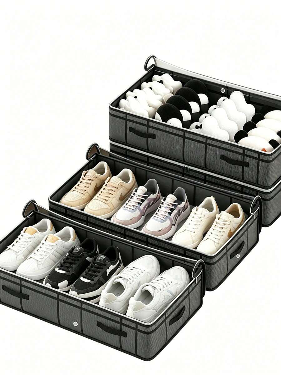 1pc Grey Foldable Underbed Storage Bag With Transparent Cover, Large Capacity Shoe, Pillow And Miscellaneous Items Organizer, Essential Bedroom Home Decor For Back To School Season - Grey - View 1