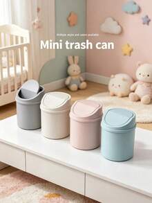 Mini Papelera de Escritorio de Plástico con Tapa Giratoria, 3 Colores Disponibles, Perfecta para Oficina en Casa, Cocina, Dormitorio, Tocador, Almacenamiento de Escritorio, Papelera Compacta, Contenedor de Basura Pequeño, Organizador de Basura Giratorio - Papeleras de los dormitorios - Ver 5