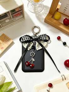 Y2K Cute Minimalist Fashion Card Holder, Decorated With Bows, Lace, Cherries, Stars, Dual-Color Plaid Bows, Billiard Ball Pendant, Bus/Metro Card Holder, Meal Card Protector, Idol Card Protector, Bag Charm, Suitable For Daily Use, Work And Travel. An Ideal Choice For Holiday Gifts, And The Best Choice For Gifts For Lovers, Friends, Family, Teachers, Back To School Season, Teacher's Day And Birthday Gifts. - Multicolor - View 5