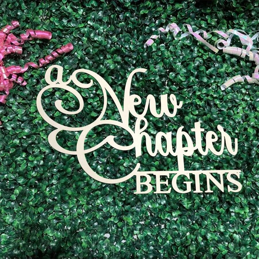 "A New Chapter Begins" Sticker Suitable For Background Decoration, Rustic Wedding Wall Decor, Engagement, Birthday, Anniversary Party Seating Arrangement: Home & Kitchen - 1PC - View 1