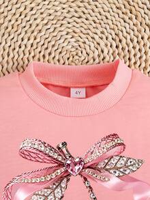 Young Girl Cherry Print Crew Neck Sweatshirt And Leggings Set - Pink - View 4