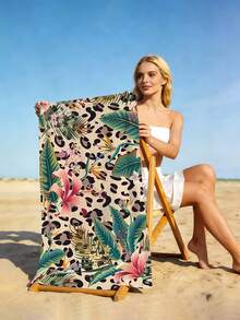 1条花卉豹纹沙滩巾，时尚豹纹植物花卉大号沙滩巾，超细纤维速干吸水防沙沙滩巾，适合旅行、游泳池、潜水、冲浪、瑜伽、露营、水上派对和聚会，夏季海滩旅行必备披肩式沙滩巾，多功能沙滩巾，可用于装饰度假浴室。 - 豹紋M - 查看 8