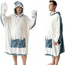 SunBritly Cobertor de Tubarão Azul Unissex Oversized, Moletom com Capuz Confortável para Mulheres, Cobertor de Animal Vestível, Grosso e Quente com Grande Bolso Frontal Verde, Fantasia de Tubarão Tamanho Adulto, Presente para Amantes de Tubarão - Tubarão Azul - Visão 10
