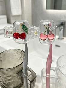 1/4pcs Cherry Pattern Toothbrush Holder, Transparent Dust-Proof Toothbrush Cover, Bathroom Accessories, Perfect For Women And Girls' Travel Toothbrush Protection, Cute For Home And Travel, Family Gift, Back To School Season, Back To School Gift - Multiple Styles - View 1