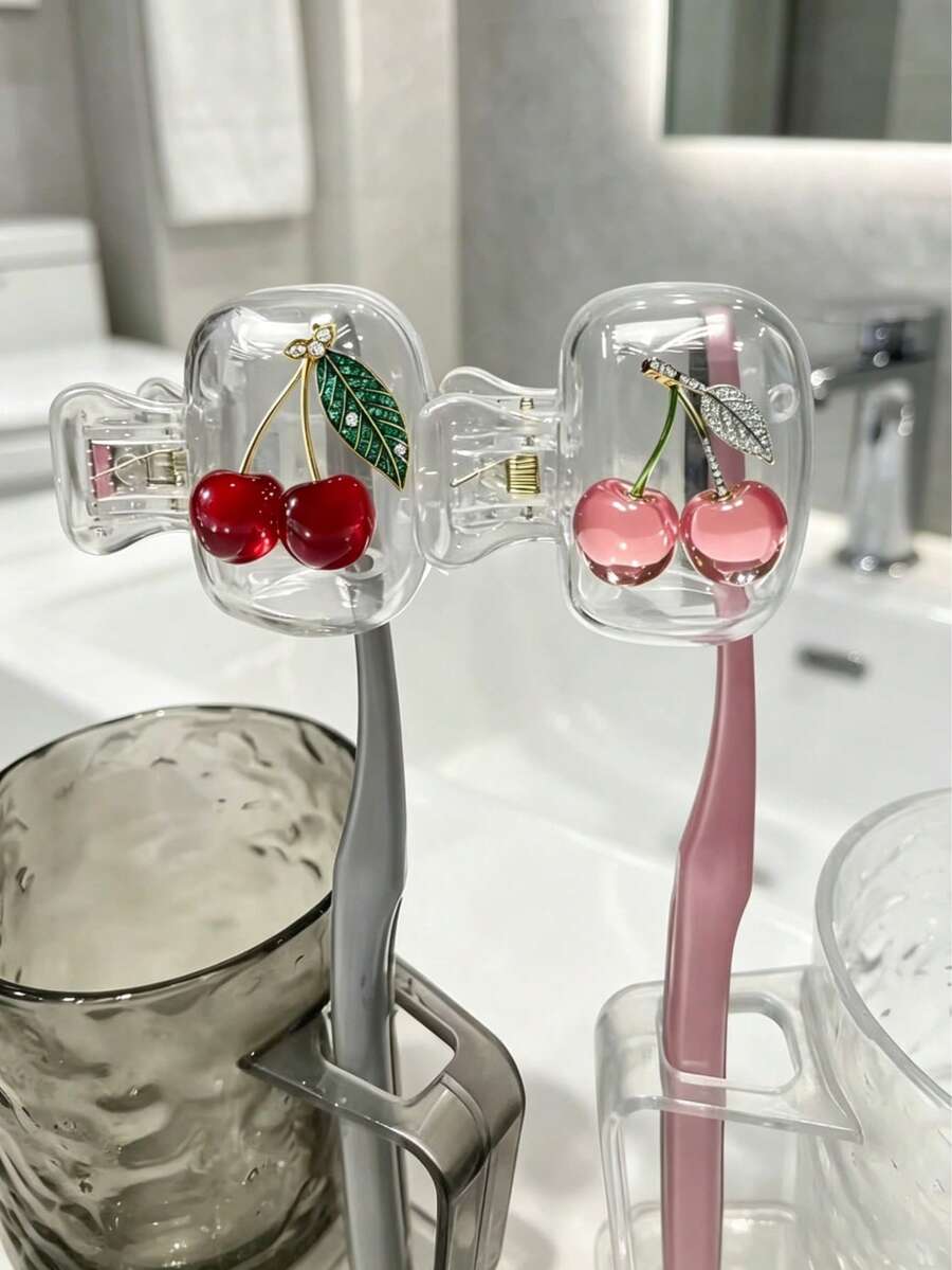 1/4pcs Cherry Pattern Toothbrush Holder, Transparent Dust-Proof Toothbrush Cover, Bathroom Accessories, Perfect For Women And Girls' Travel Toothbrush Protection, Cute For Home And Travel, Family Gift, Back To School Season, Back To School Gift - Multiple Styles - View 1