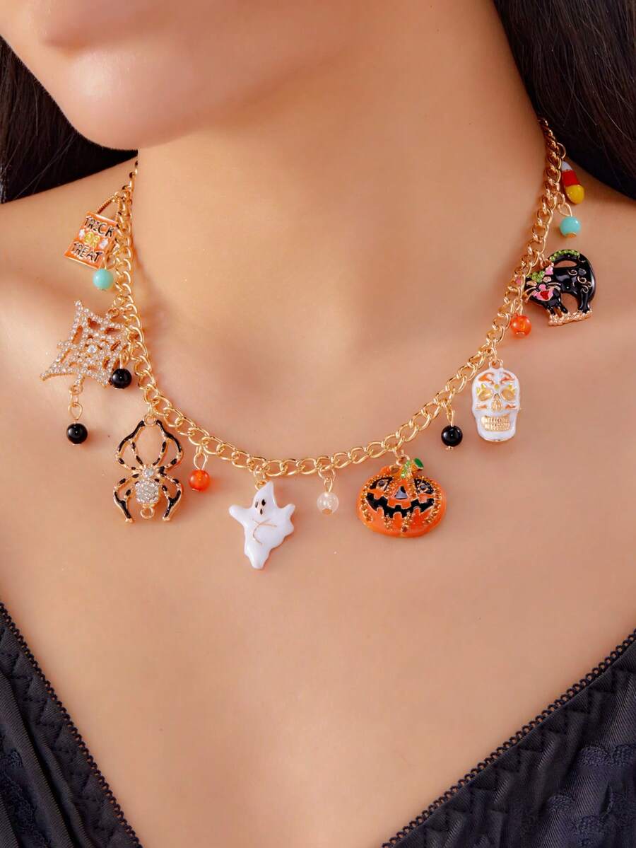 A Versatile Gift Of Halloween Series Pumpkin Ghost Spider Personalized Funny Alloy Necklace - Style 1 - View 1