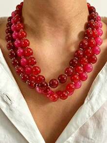 1pc European & American Bohemian Geometric Acrylic Round Bead Cloud Effect Beaded Necklace For Women, Summer Beach Vacation - Beaded Necklace - View 5