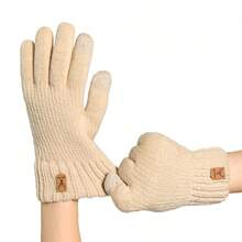 3 pares, guantes de punto cálidos para otoño/invierno, guantes de mujer cálidos anti-frío para ciclismo al aire libre con doble capa y forro térmico grueso con pantalla táctil, adecuados para actividades al aire libre en invierno - Multicolor - Ver 1