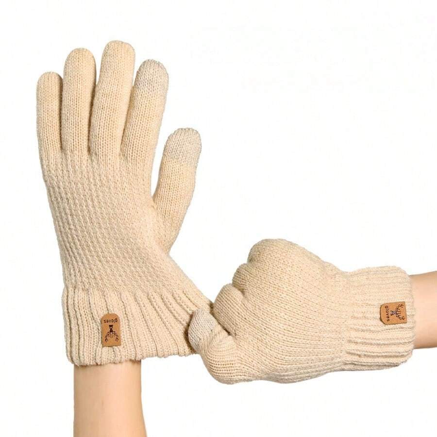 3 pares, guantes de punto cálidos para otoño/invierno, guantes de mujer cálidos anti-frío para ciclismo al aire libre con doble capa y forro térmico grueso con pantalla táctil, adecuados para actividades al aire libre en invierno - Multicolor - Ver 1