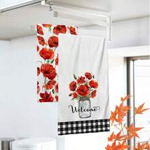 2/4/48pcs Red Poppy Pattern Printed Kitchen Towels - Ultra Soft, Highly Absorbent Polyester Tablecloths And Hand Towels, Perfect For Holiday Decor, Kitchen Decor, Party Decor - Multicolor - View 4