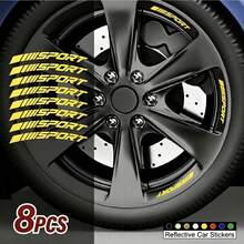 8pcs/Set Sport Reflective Car Wheel Rim Vinyl Stickers Hash Mark Stripe Racing Wheel Hub Decals - A - View 5
