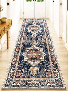 Heza Home Runner-matta, halkfri matta, tvättbar köksmatta, bohemisk hallmatta, entrématta, modern matta - Marinblå - Visa 1