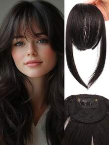 Synthetic Hair Clip-In Bangs Cut Wispy Fringe With Sideburns Dark Brown Natural Look For Women Daily Party Wear, Halloween - Multicolor - View 16