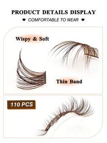 110 PCS D Curl Natural Brown Eyelashes DIY Eyelashes Reusable,For Daily Style Eye Makeup,For Beginners Easy To Use Salon-Quality Long-Lasting False Eyelash Extensions - D - 查看 3