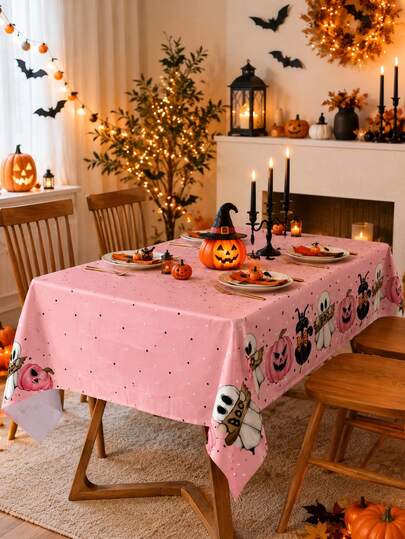 1 pieza Mantel de Halloween, Mantel de fiesta con estampado de fantasma lindo, Mantel decorativo de Halloween Trick Or Treat, Decoración de Halloween espeluznante, Decoración de fiesta de Halloween, Regalo de Halloween, Decoración de comedor, Decoración del hogar, Suministros de cocina, Decoración de mesa, Decoración de otoño, Suministros desechables para picnic al aire libre y camping, Favor de fiesta