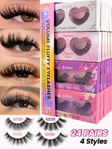 MAANGE 24 Pairs Mixed Natural & Fluffy False Eyelashes With Storage Box, Suitable For Daily Wear, Cartoon Style, Travel Essential - Black - View 2