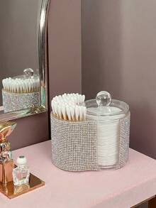 2-In-1 Rhinestone Plastic Storage Box, Desktop Makeup Organizer With Dual Round Compartments, Transparent Cosmetic Storage Box With Double Grid Design - Modern Vanity Storage Box With Lid, Bathroom Sink Organizer, Suitable For Makeup Brushes, Lipsticks, Beauty Tools - Multicolor - View 4