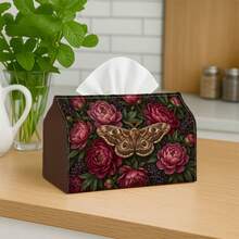 1pc Gothic Moth Art Tissue Box | Multi-Functional Tissue Holder, Suitable For Home, Party, Car Interior Decor Dark Red Peony Pattern - Living Room, Bedside Table Decorative Tissue Box - Suitable For Tissues/Rolls/Napkins - Multicolor - View 7