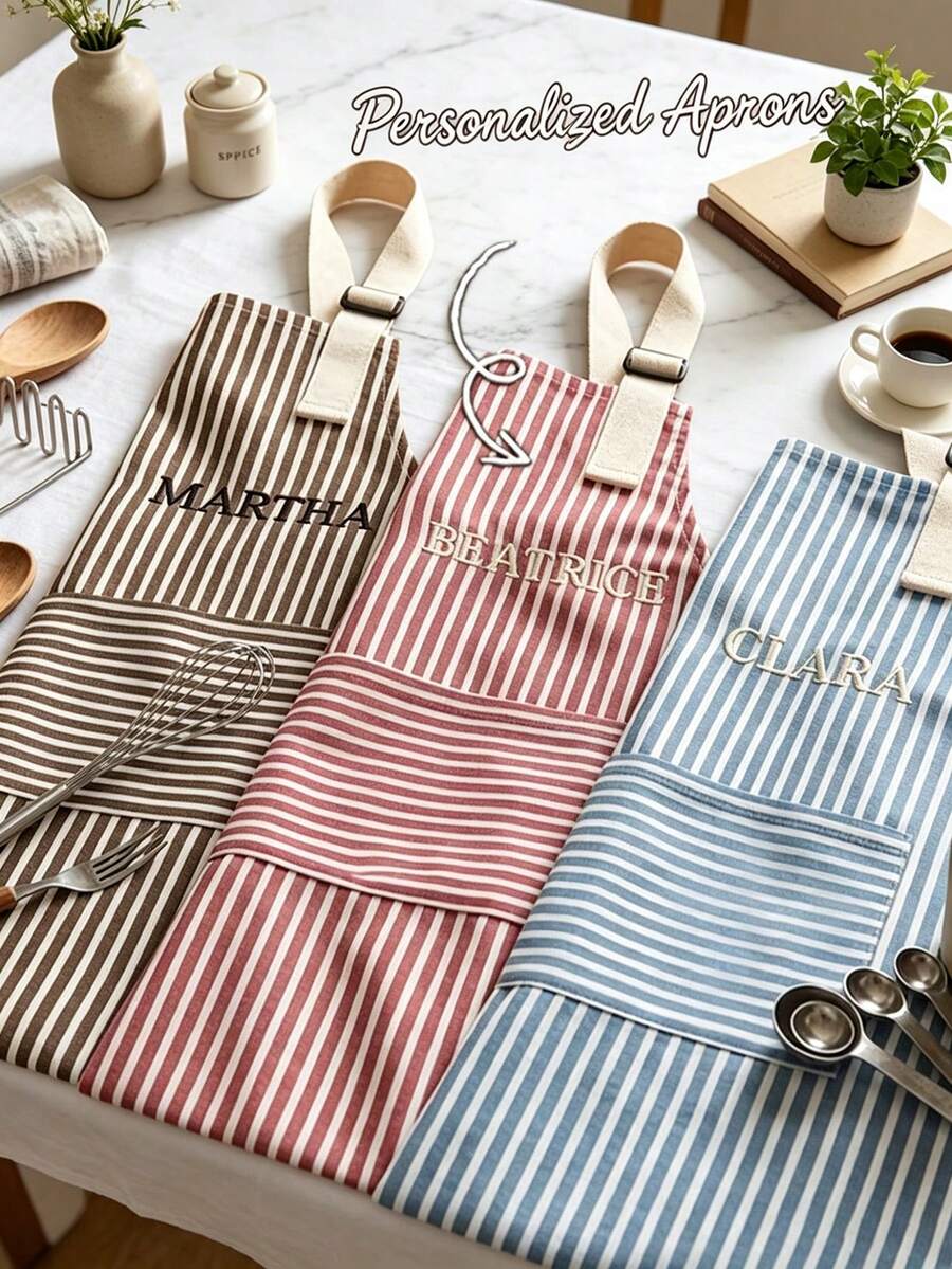 Customized Name Or Text Personalized Apron, Men's Customized Text Apron, Women's Personalized Apron With Pockets, Father's Gift, Mother's Birthday Gift - Multicolor - View 1