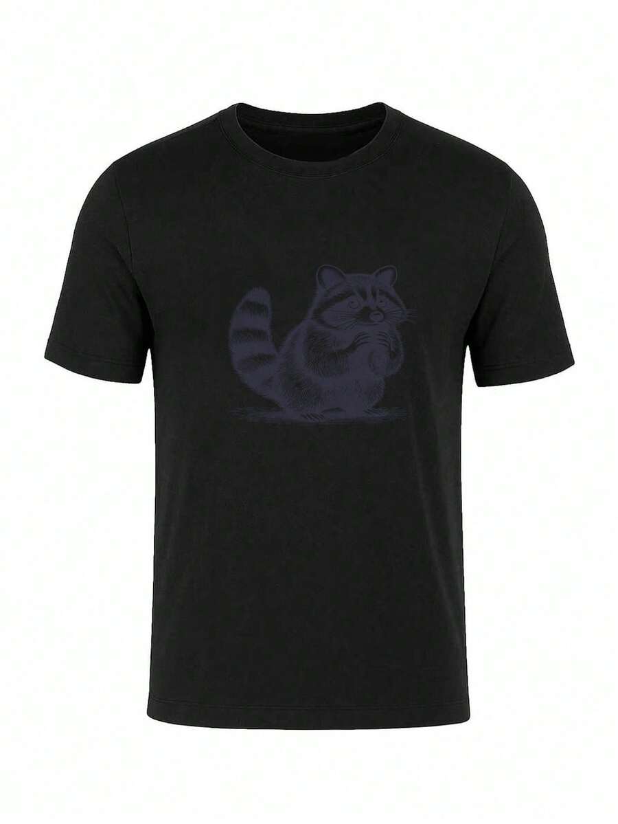 Men Streetwear Graphic Print T-Shirt Classic Crew Neck Tee - 黑色 - 查看 1