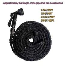 Expandable Elastic Hose, Equipped With 7 Adjustable Spray Heads, Suitable For Car Washing, Lawn Watering, Plant Care And Pet Bathing, Can Be Used Year-Round, Made Of Hose And Connector. - Black - View 7