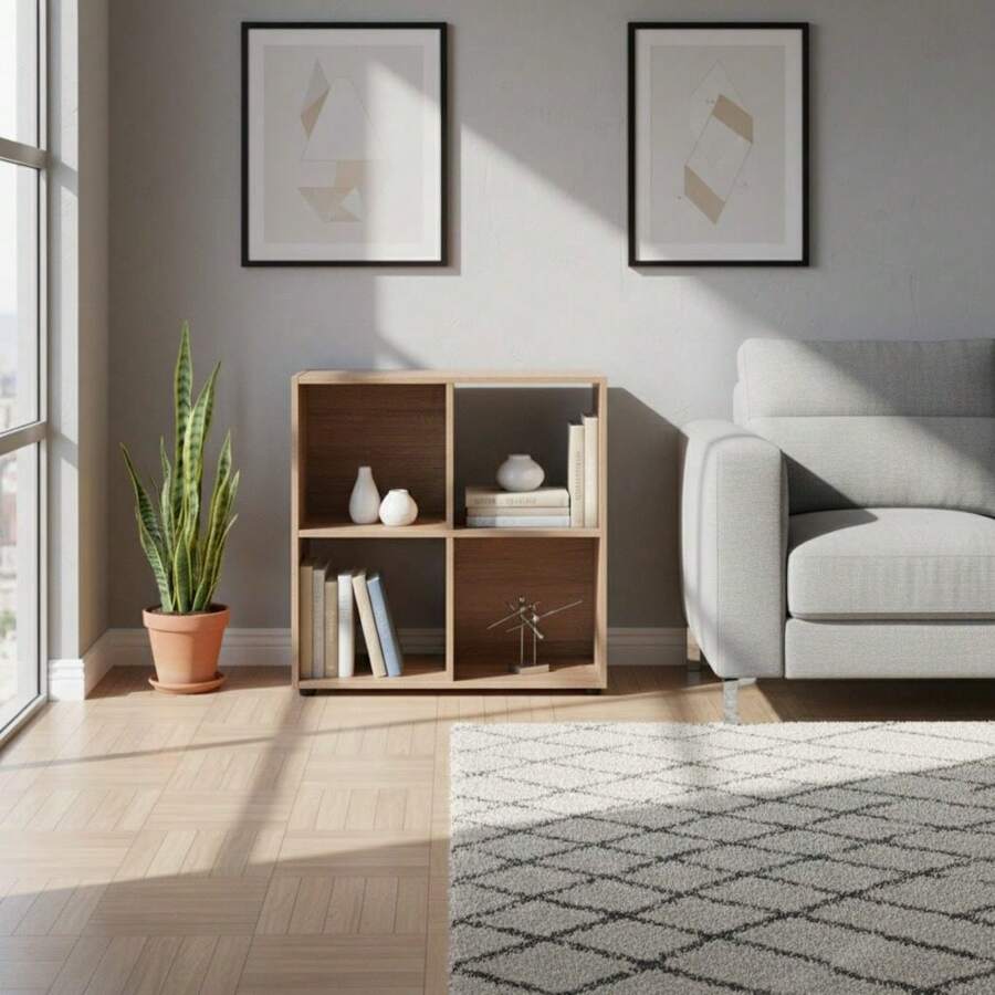 KIWI MOBLEKIT | Modular Wooden Shelves With Different Compartments And Door Options, Bookcases And Storage Furniture For Bedroom, Kitchen Or Entryway - Roble - 4 Comp | 60x29.7x60厘米 - 查看 1
