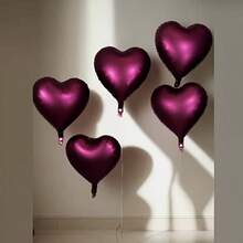 10pcs Matte Metallic Burgundy Heart-Shaped Balloons - Romantic Atmosphere Decoration, Suitable For Weddings, Birthdays, Valentine's Day, Anniversary Parties Photography Props (Ribbon Not Included) - View 2