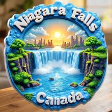 Canada Niagara Falls Round Water Mist & Emerald Cascade Magnet, Thunderous Convergence Sunset Glow, Suitable For All Metal Surfaces Souvenir For The Whole Family - A - View 1