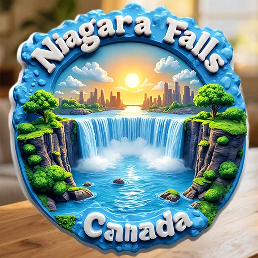 Canada Niagara Falls Round Water Mist & Emerald Cascade Magnet, Thunderous Convergence Sunset Glow, Suitable For All Metal Surfaces Souvenir For The Whole Family - A - View 1