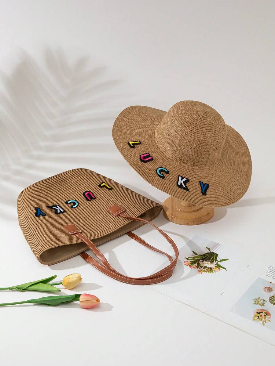 1 Hat + 1 Bag Suitable For Vacation Wear - Colored Letters - View 1